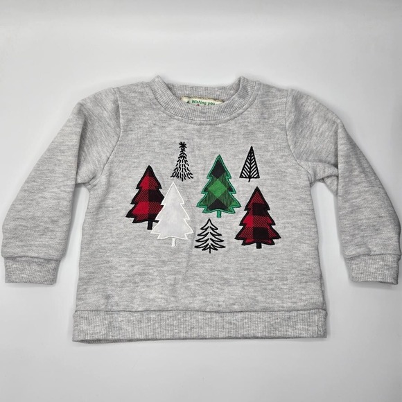 The Unbranded Brand Other - Unisex Grey Sweatshirt with Festive Christmas Trees on Front Perfect for 9 month